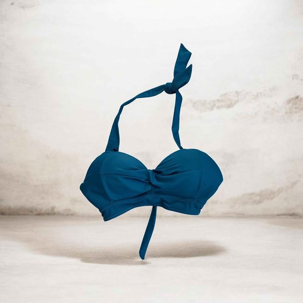 Teal Halter Tie-Front Bikini Top